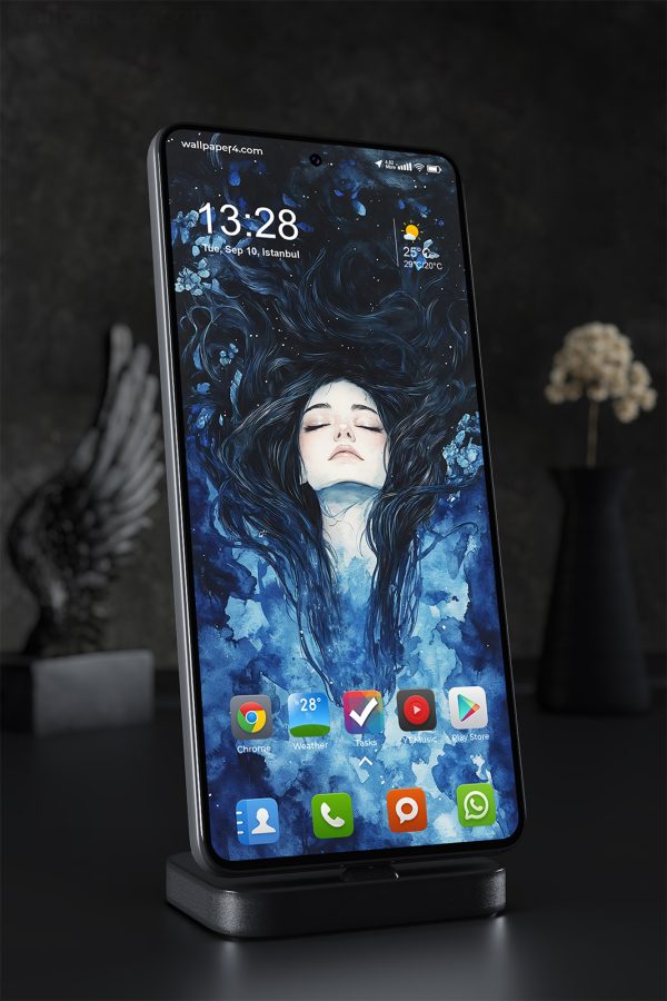Phone Wallpaper 1818 - Dreamy Surreal Woman Floating in Blue Cosmos