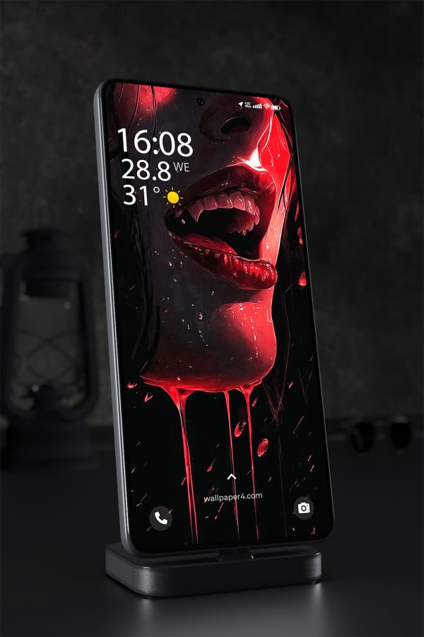 Phone Wallpaper 1986 - Dark Vampire Lips with Blood Drops Art