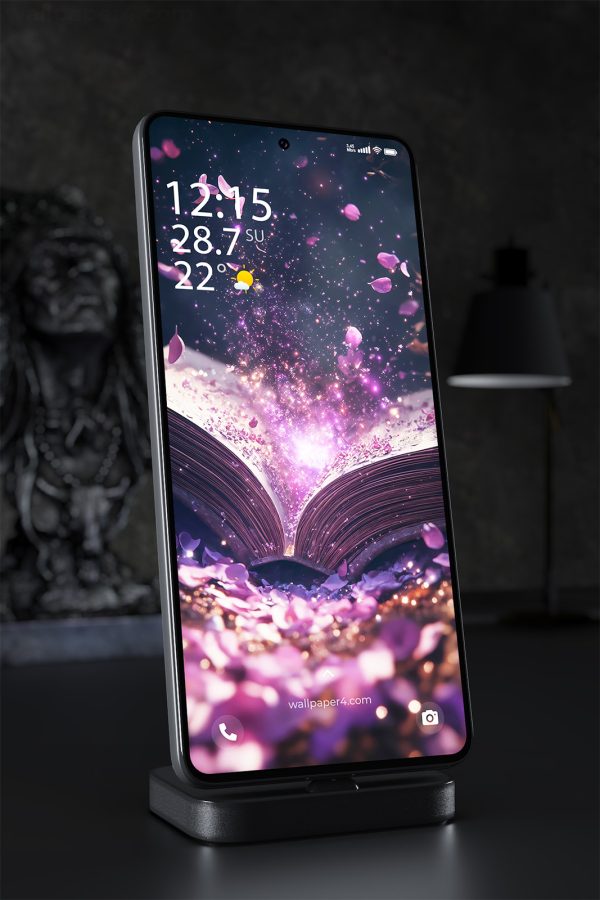 Phone Wallpaper 1991 - Magical Open Book with Sparkling Petals