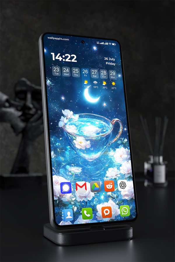 Phone Wallpaper 1999 - Dreamy Moonlight Tea in a Floral Night Sky
