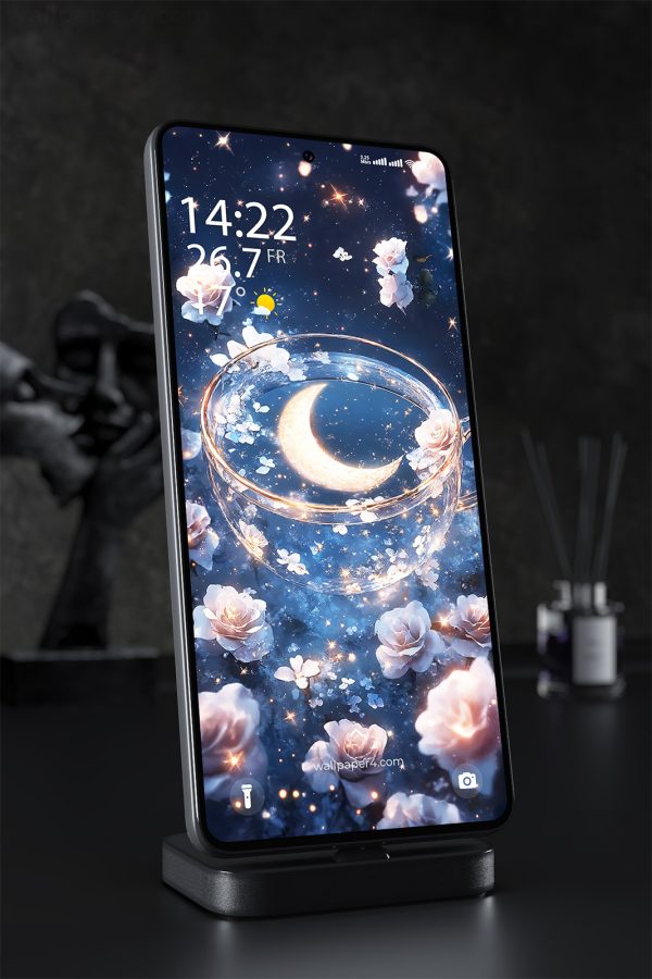 Mobile Wallpaper 1999 - Dreamy Moonlight Tea in a Floral Night Sky