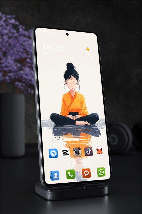Phone Wallpaper 2008 - Peaceful Meditation Girl in Water Illustration