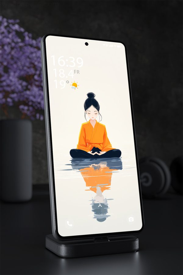 Mobile Wallpaper 2008 - Peaceful Meditation Girl in Water Illustration