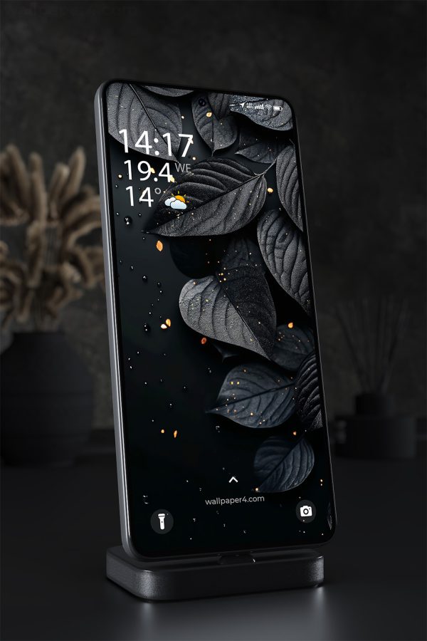 Phone Wallpaper 2012 - Elegant Black Leaves with Golden Sparkles