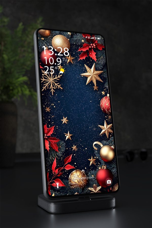 Phone Wallpaper 2032 - Elegant Christmas Stars and Ornaments