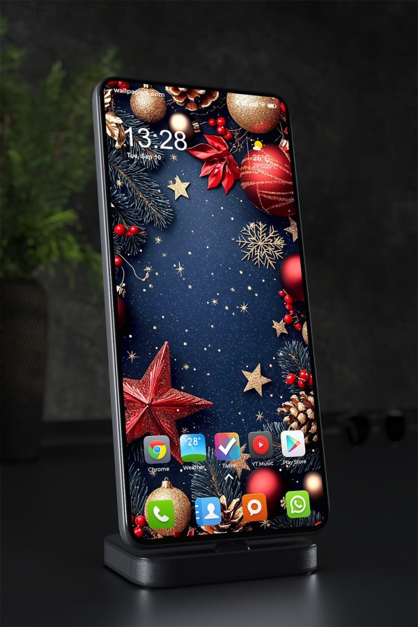 Mobile Wallpaper 2032 - Elegant Christmas Stars and Ornaments