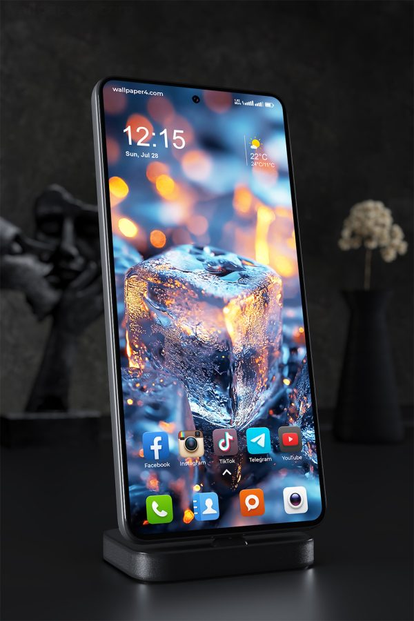 Phone Wallpaper 2044 - Frozen Fire Ice Cube in Dramatic Lighting