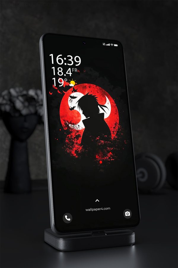 Phone Wallpaper 2048 - Sasuke Uchiha Red Moon Art Wallpaper