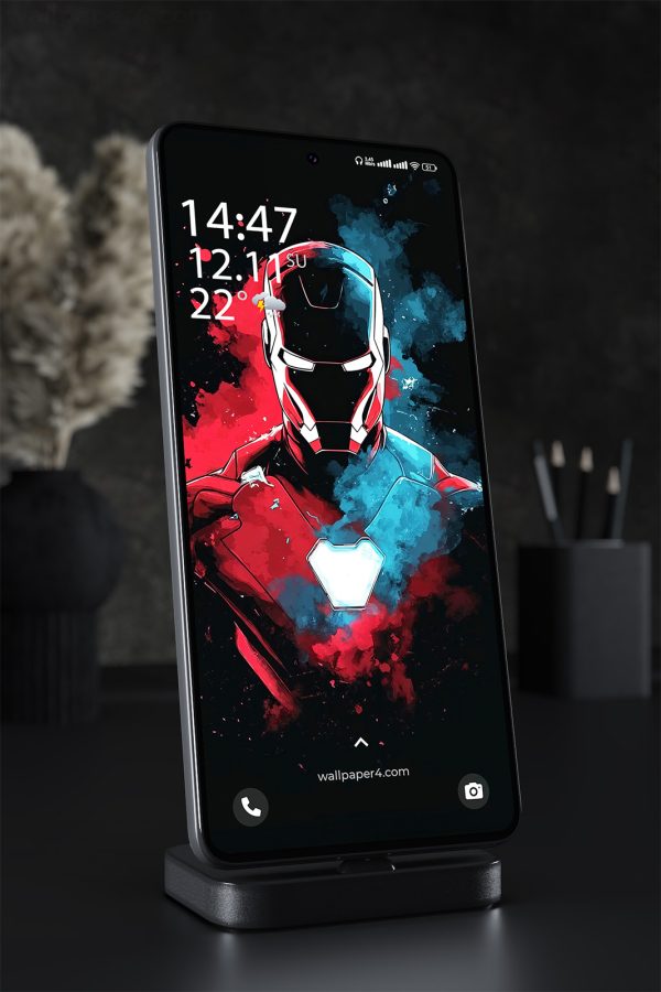 Phone Wallpaper 2058 - Iron Man Art in Red and Blue Smoke