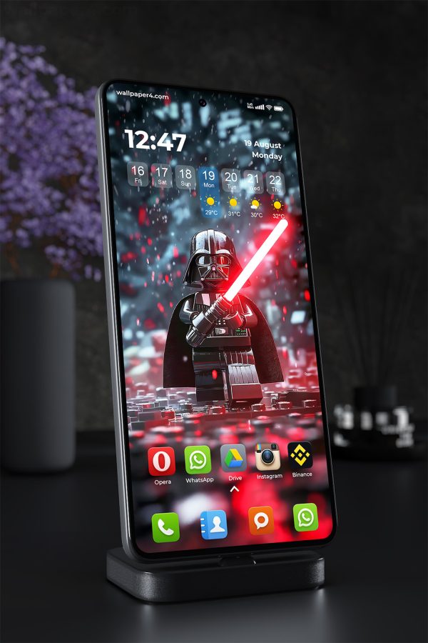 Phone Wallpaper 2064 - LEGO Darth Vader with Lightsaber Wallpaper