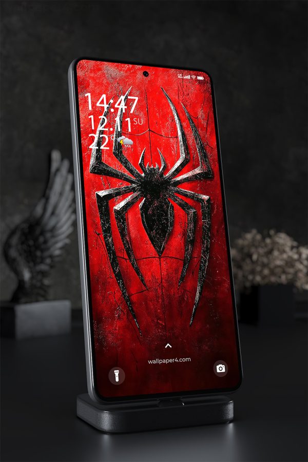 Phone Wallpaper 2097 - Dark Spider-Man Logo on Red Textured Background