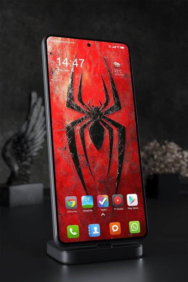 Mobile Wallpaper 2097 - Dark Spider-Man Logo on Red Textured Background