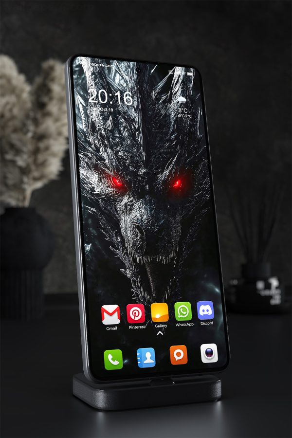 Phone Wallpaper 2107 - Dark Dragon with Glowing Red Eyes