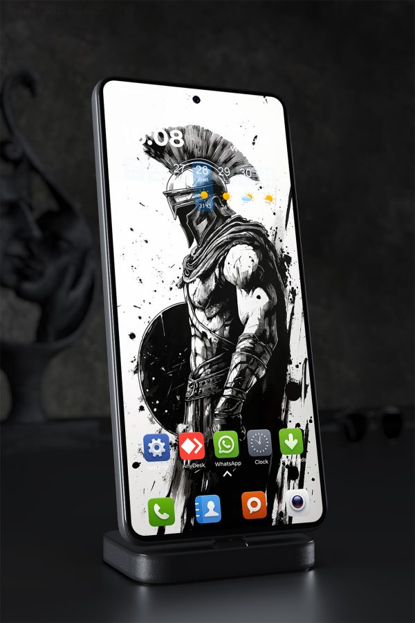 Phone Wallpaper 2113 - Epic Spartan Warrior Ink Style Mobile Art