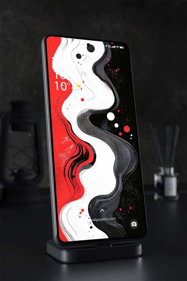Phone Wallpaper 2121 - Abstract Waves in Red, Black and White
