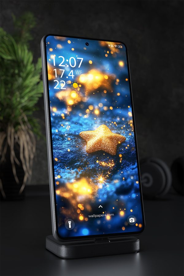 Phone Wallpaper 2125 - Golden Star on Sparkling Blue Background