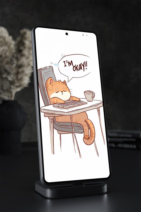 Phone Wallpaper 2135 - Tired Cat Saying I'm Okay Funny Art