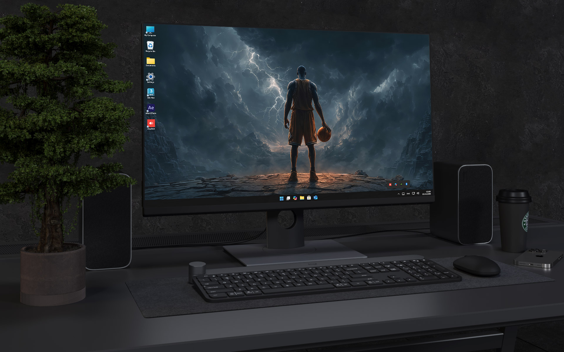 Desktop Wallpaper - Basketball Player Facing Stormy Sky Power Scene