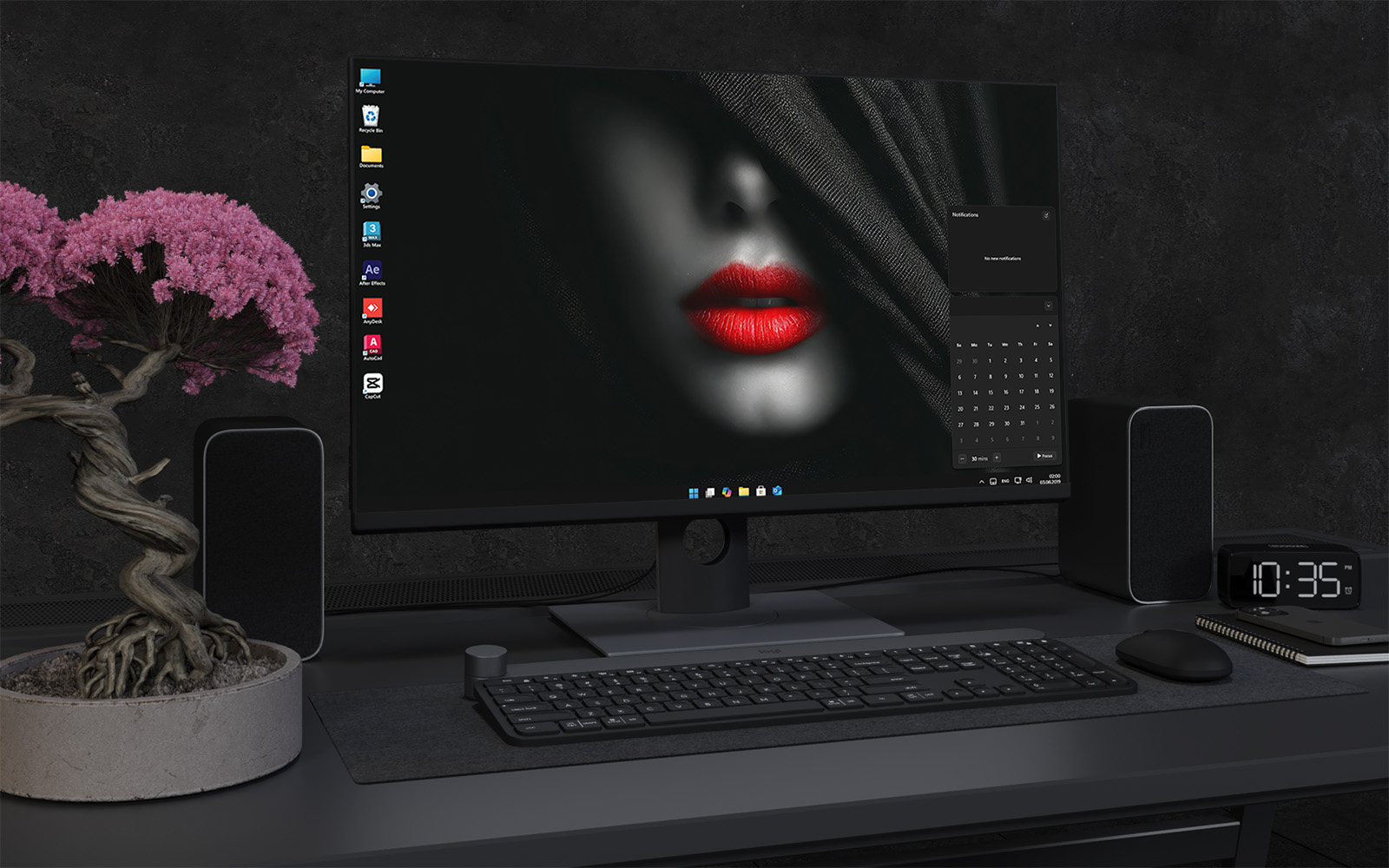 Desktop Wallpaper 2540 - Dark Mysterious Face with Red Lips Wallpaper