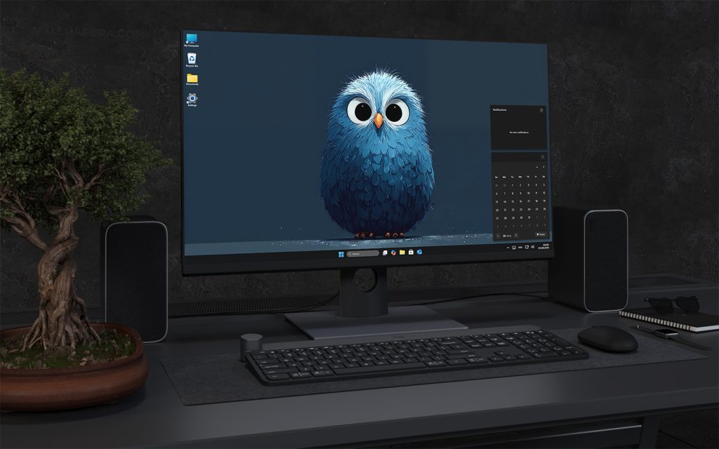 Laptop Wallpaper 2542 - Cute Blue Owl Minimal Dark Desktop Wallpaper