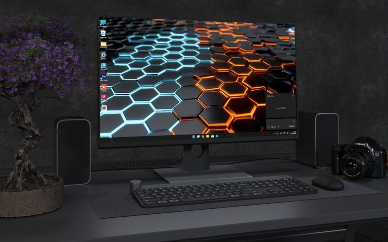 Desktop Wallpaper 2601 - Futuristic Neon Hexagon Grid Wallpaper