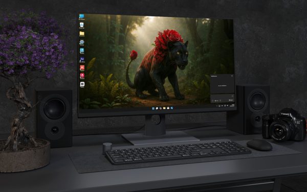 Desktop Wallpaper 2738 - Black Panther with Red Roses in Mystic Forest