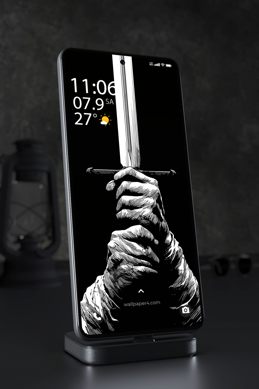 Phone Wallpaper 2419 - Dark Minimalist Sword Hand Black White Art