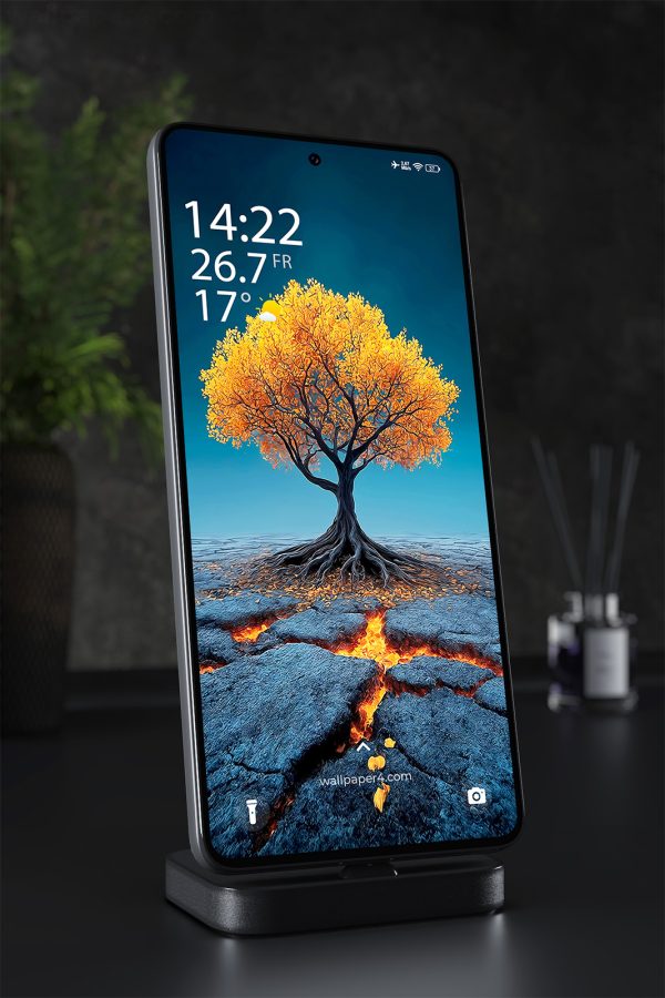 Phone Wallpaper 2426 - Golden Tree Under Starry Night Sky