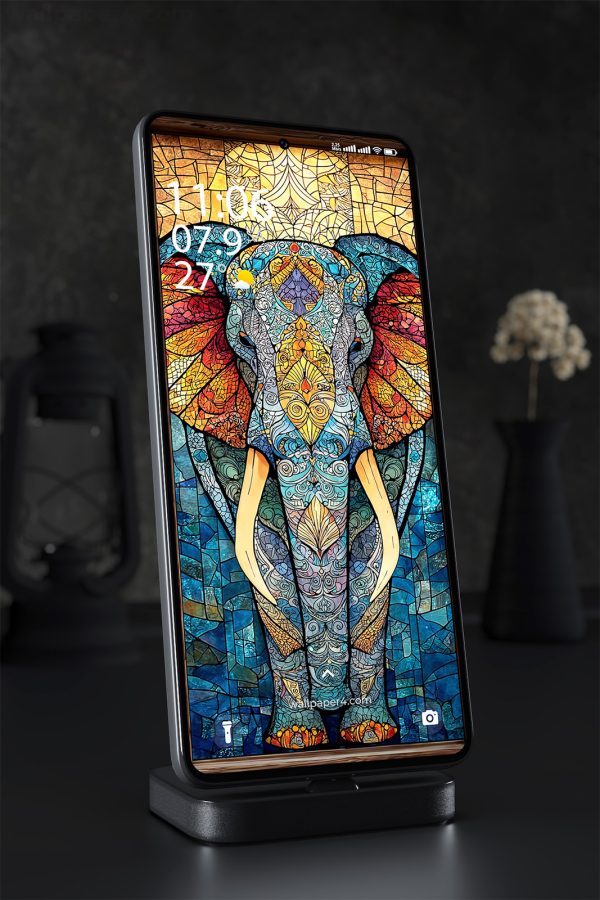 Phone Wallpaper 2432 - Colorful Stained Glass Elephant Art Design
