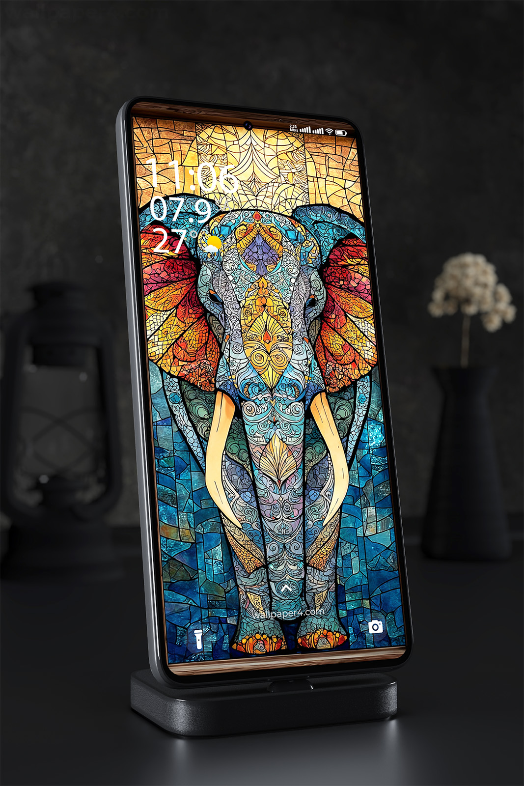 Phone Wallpaper 2432 - Colorful Stained Glass Elephant Art Design