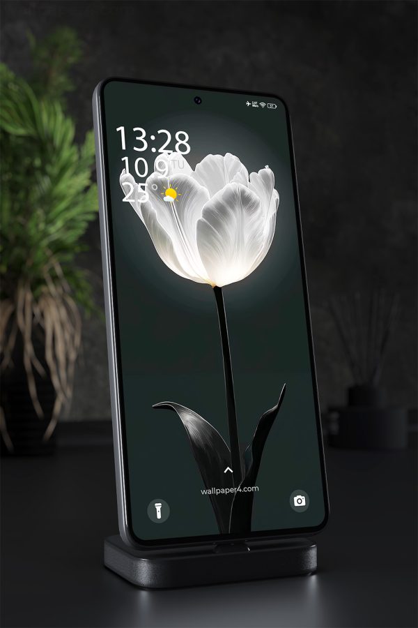 Phone Wallpaper 2444 - Elegant White Tulip in Dark Minimal Light