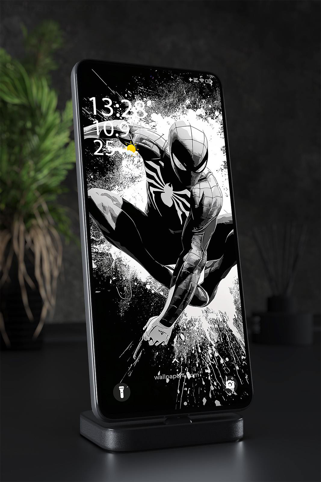 Phone Wallpaper 2456 - Black Suit Spider-Man Dynamic Action Art|Mobile Wallpaper 2456 - Black Suit Spider-Man Dynamic Action Art