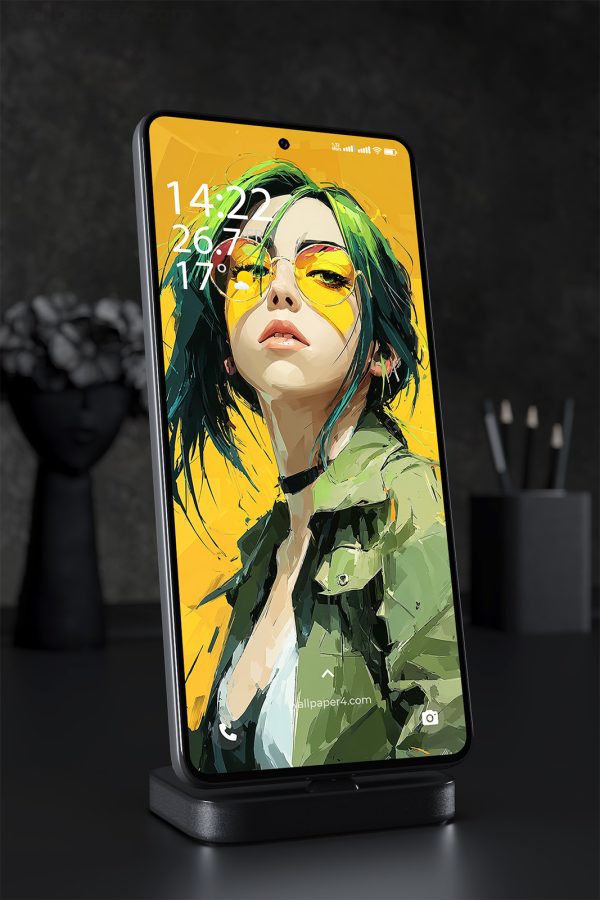 Phone Wallpaper 2461 - Stylish Girl Portrait with Yellow Glasses Art