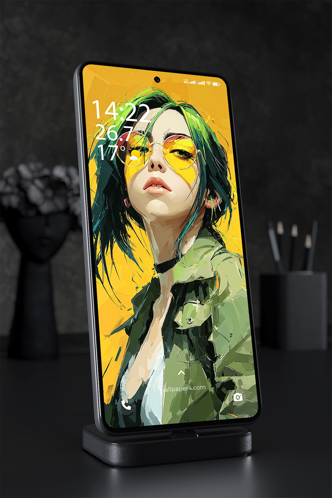 Phone Wallpaper 2461 - Stylish Girl Portrait with Yellow Glasses Art