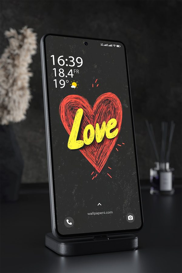 Phone Wallpaper 2479 - Love Heart Hand Drawn Minimal Dark Design