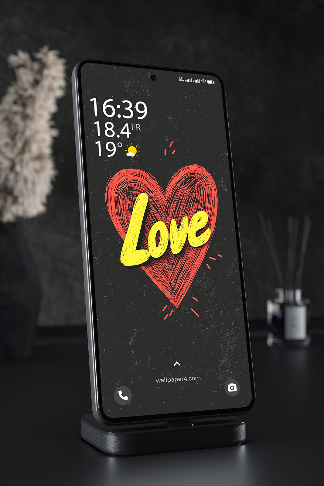 Phone Wallpaper 2479 - Love Heart Hand Drawn Minimal Dark Design