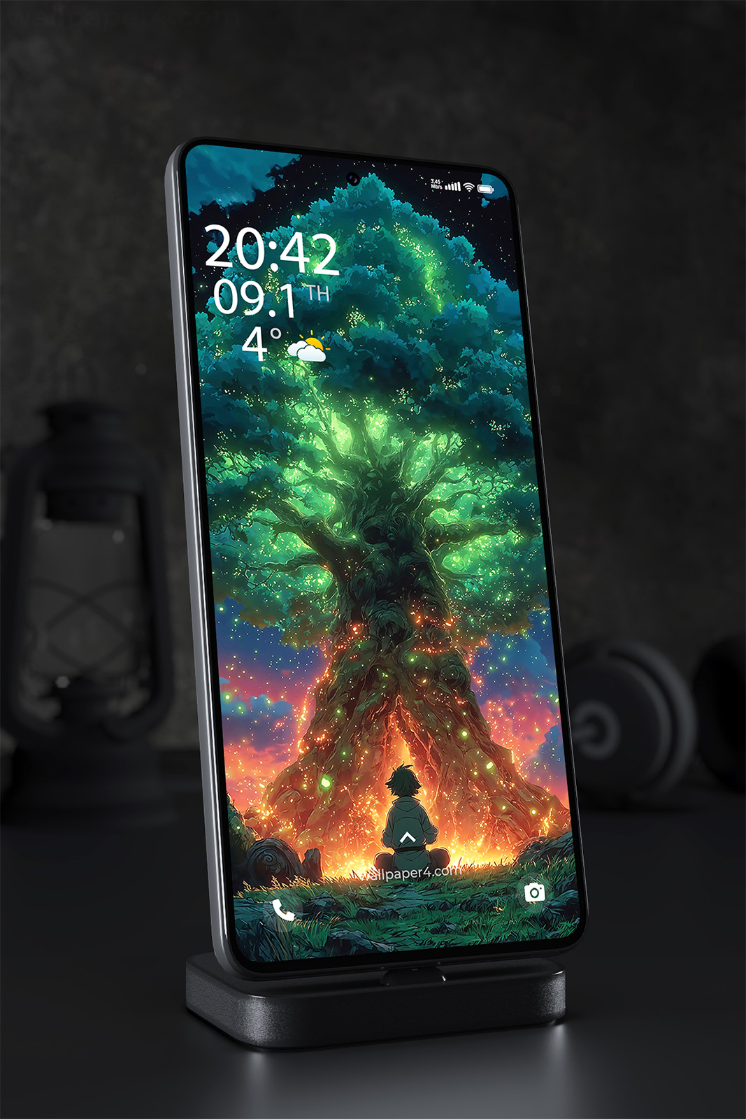 Phone Wallpaper 2482 - Mystical Glowing Tree Under Starry Night Sky