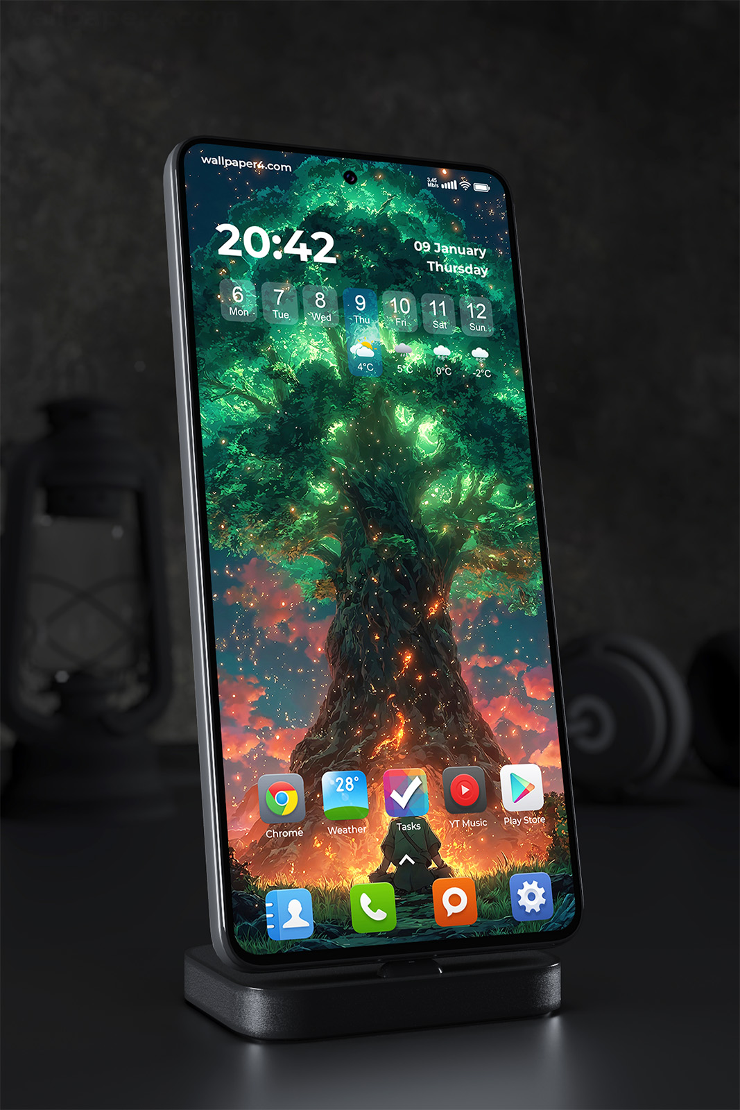 Mobile Wallpaper 2482 - Mystical Glowing Tree Under Starry Night Sky