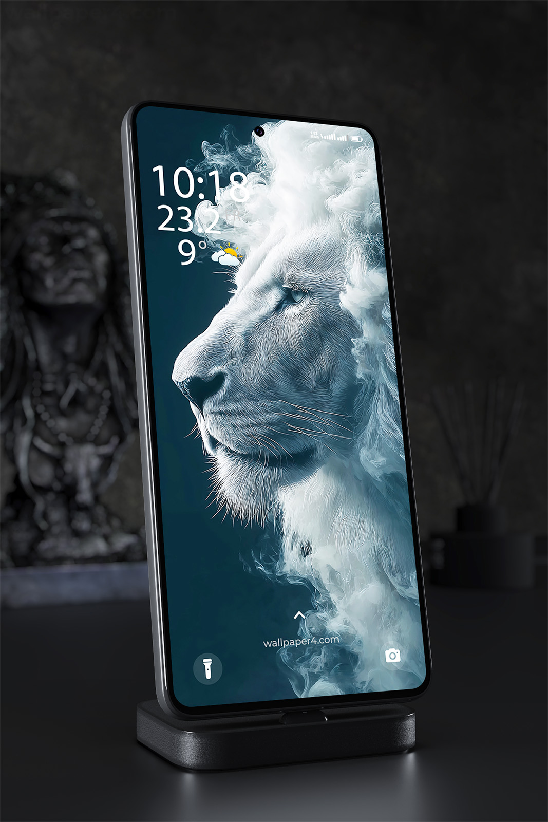 Phone Wallpaper 2485 - Majestic Lion in Smoke Artistic Blue Portrait