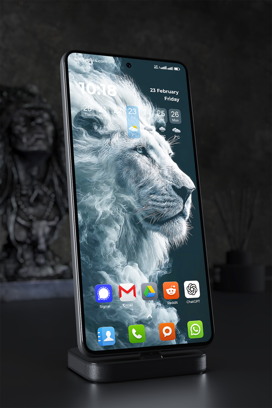 Mobile Wallpaper 2485 - Majestic Lion in Smoke Artistic Blue Portrait