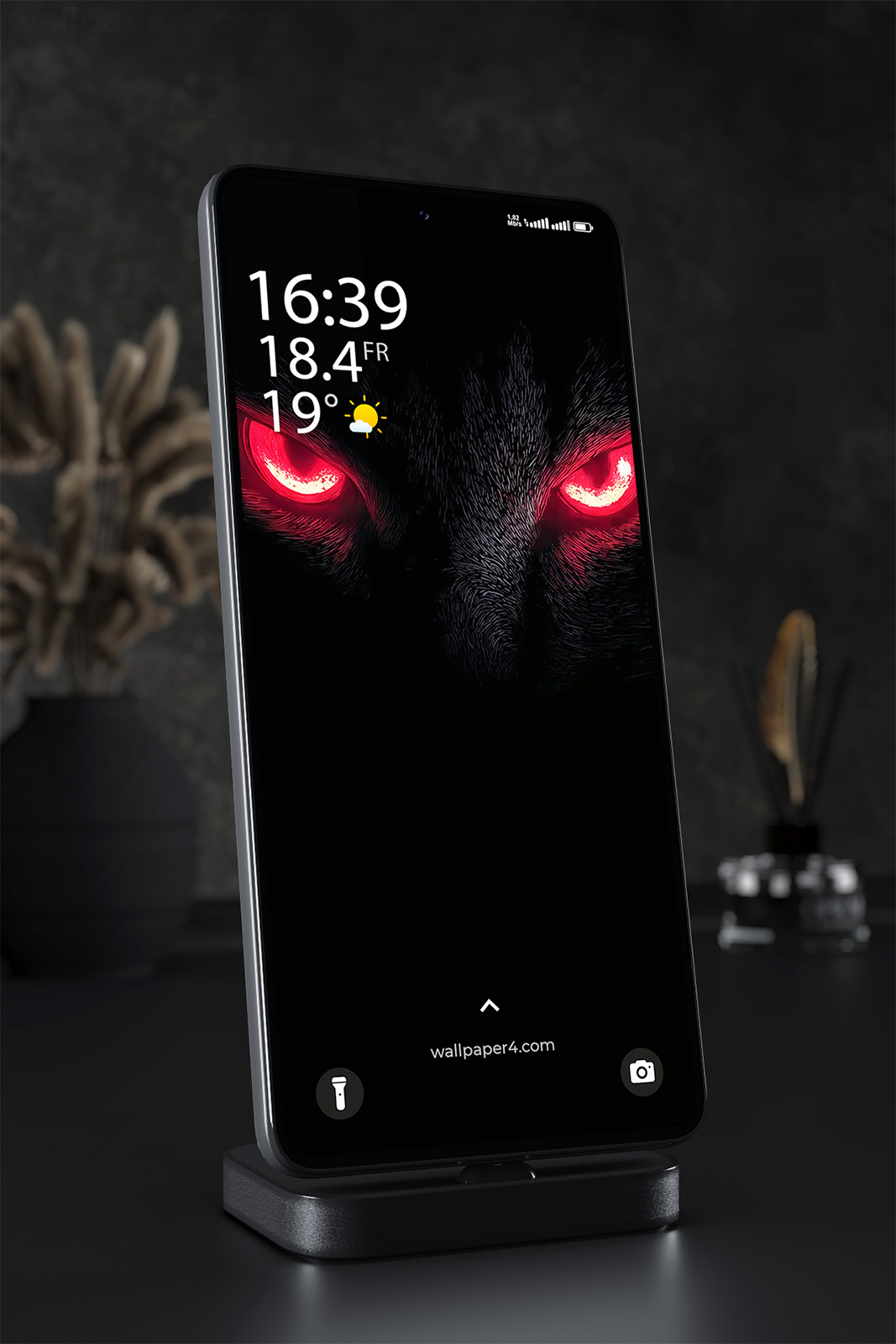 Phone Wallpaper 2496 - Glowing Red Eyes Wolf Dark Minimal Art