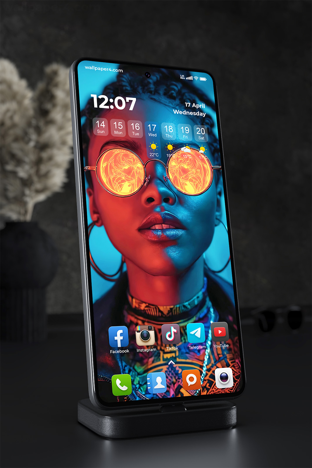 Phone Wallpaper 2514 - Neon Reflection Portrait with Futuristic Vibes