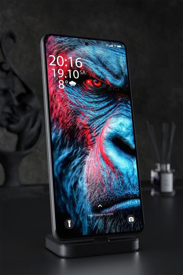 Phone Wallpaper 2516 - Neon Gorilla Close Up with Intense Red Eye