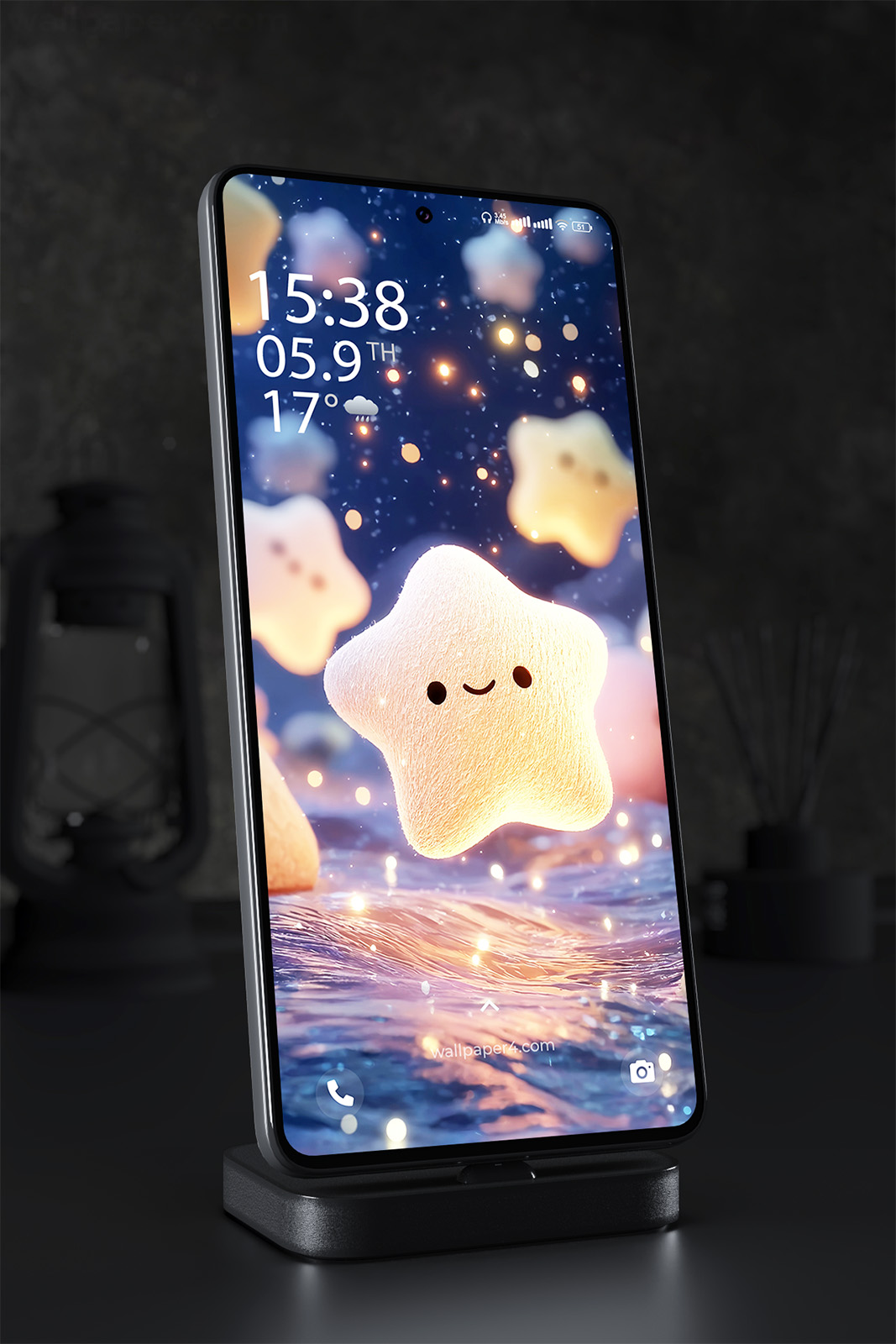 Phone Wallpaper 2523 - Cute Glowing Star in Dreamy Night Sky Scene