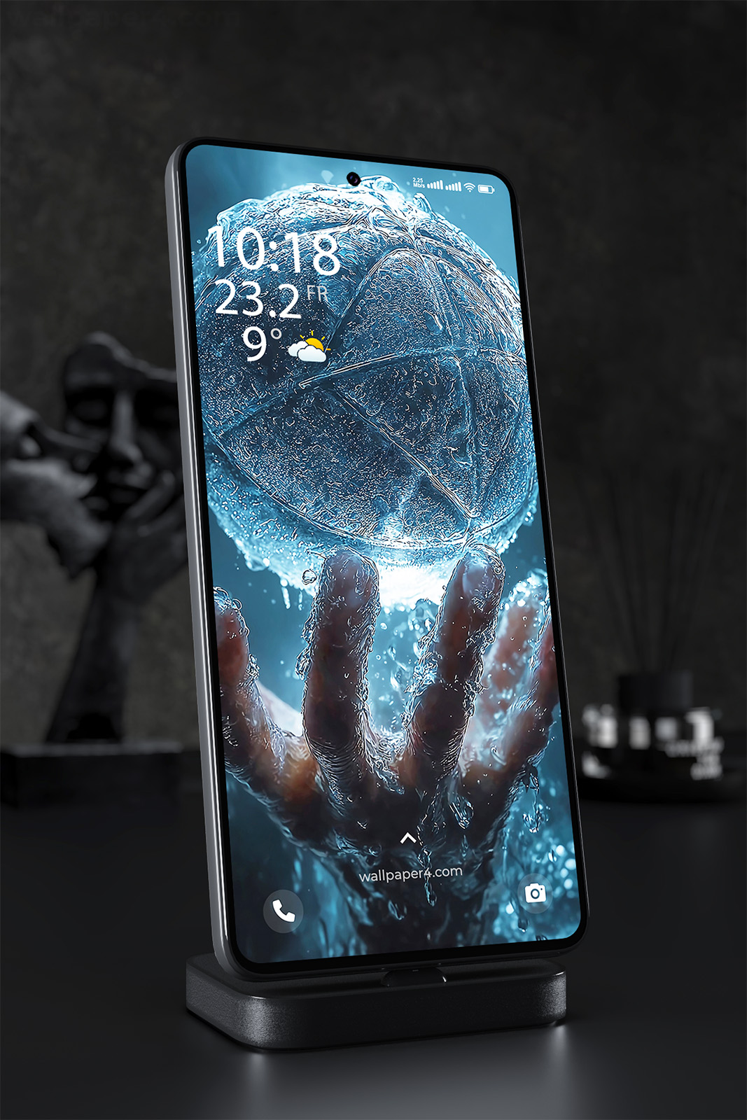 Phone Wallpaper 2531 - Frozen Basketball in Hand Cold Sports Art