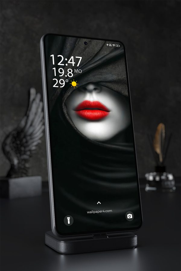 Phone Wallpaper 2537 - Mystery Red Lips in Dark Minimal Portrait