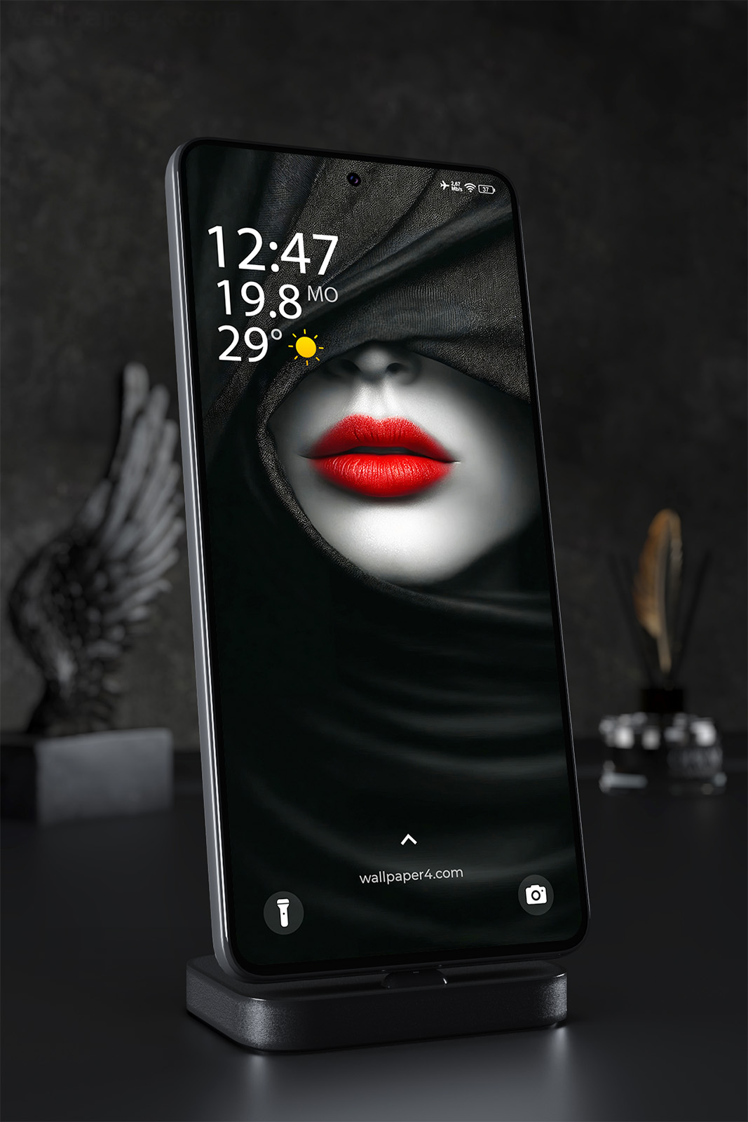 Phone Wallpaper 2537 - Mystery Red Lips in Dark Minimal Portrait