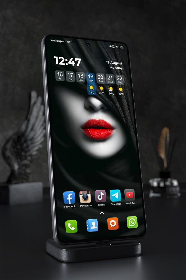 Mobile Wallpaper 2537 - Mystery Red Lips in Dark Minimal Portrait