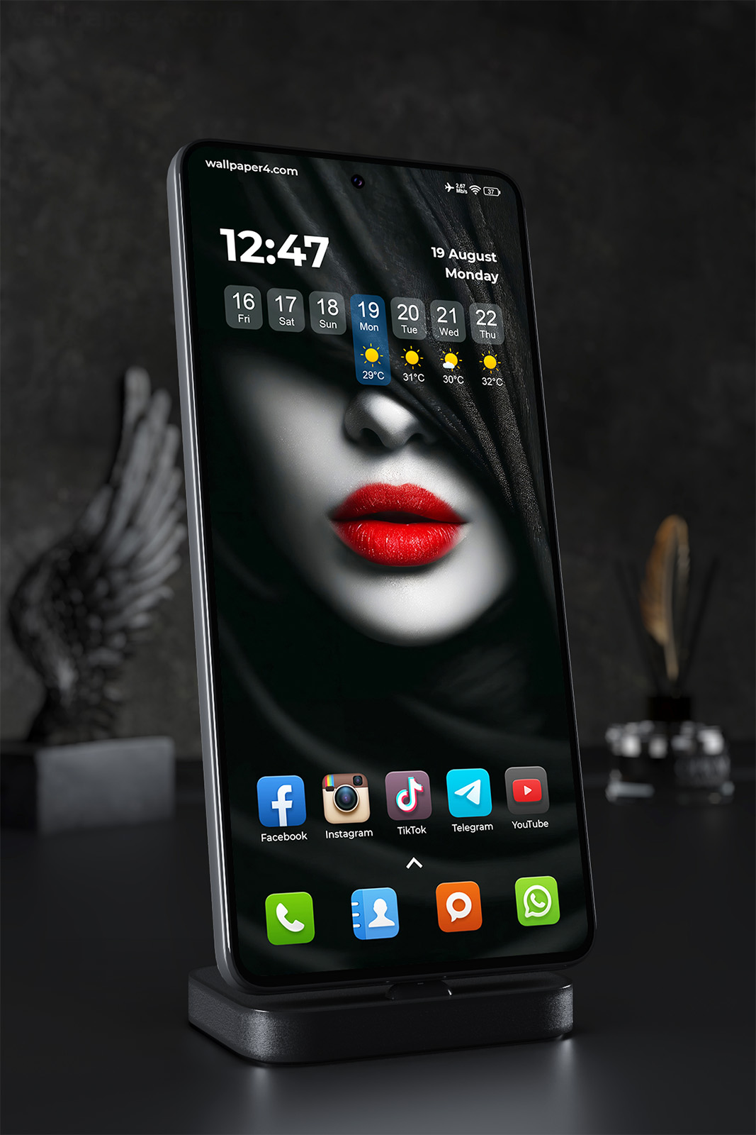 Mobile Wallpaper 2537 - Mystery Red Lips in Dark Minimal Portrait