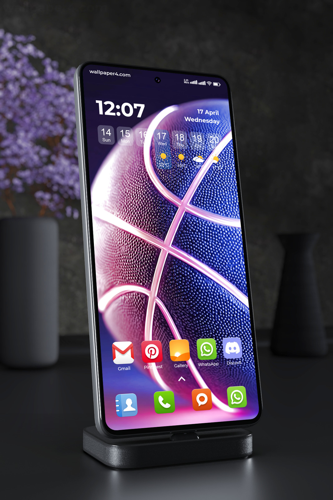 Phone Wallpaper 2550 - Neon Basketball Close-Up in Vibrant Colors